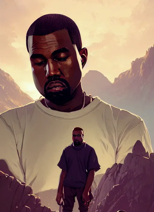 Image similar to highly detailed portrait kanye west crossed arms in gta v stephen bliss unreal engine fantasy art by greg rutkowski loish rhads ferdinand knab makoto shinkai lois van baarle ilya kuvshinov rossdraws tom bagshaw global illumination radiant light detailed intricate environment