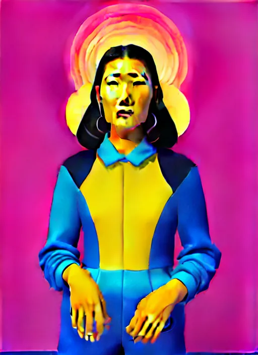 Image similar to peggy gou by shusei nagaoka, kaws, david rudnick, airbrush on canvas, pastell colours, cell shaded, 8 k