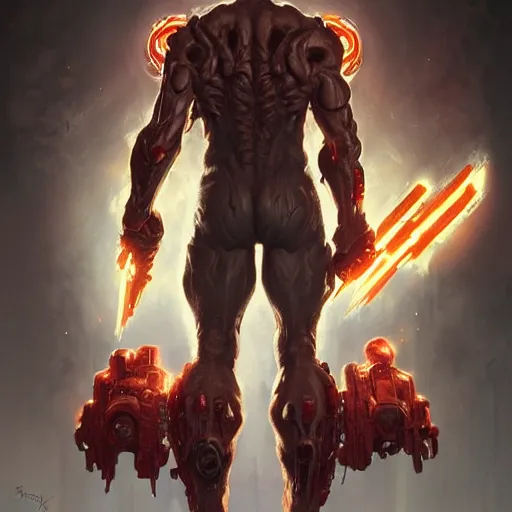 Image similar to doom eternal, mutant, tubes fused with the body, front view, painted by stanley lau, painted by greg rutkowski, painted by stanley, artgerm, masterpiece, digital art, trending on arts