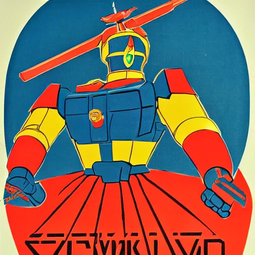 Image similar to detailed soviet propaganda poster of a gundam holding a pickaxe