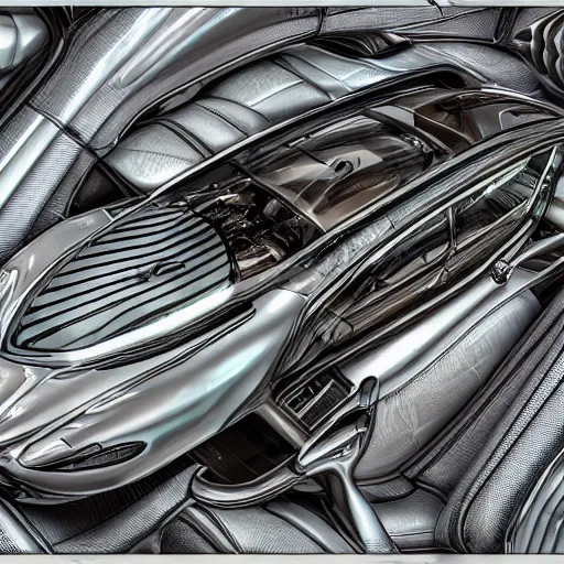 Prompt: automobile, studio, futuristic, patrick kelley, hyper detailed, highly detailed, vergil exner, vintage car, industrial design concept, big engine, full view. blank background.