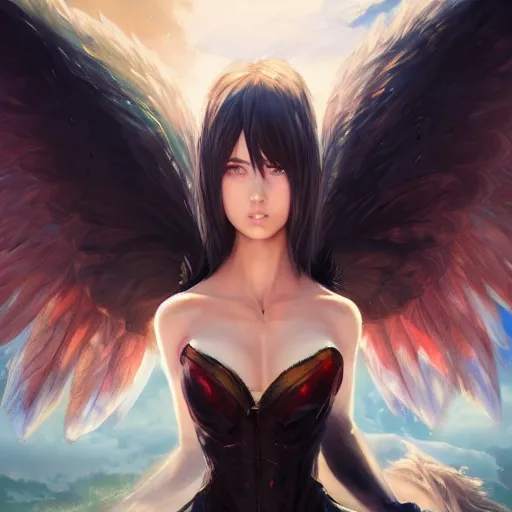 Image similar to an oil painting of a beautiful anime girl with demon wings, by artgerm and greg rutkowski, hd, hdr, ue 5, ue 6, unreal engine 5, cinematic 4 k wallpaper, 8 k, ultra detailed, high resolution, artstation, award winning