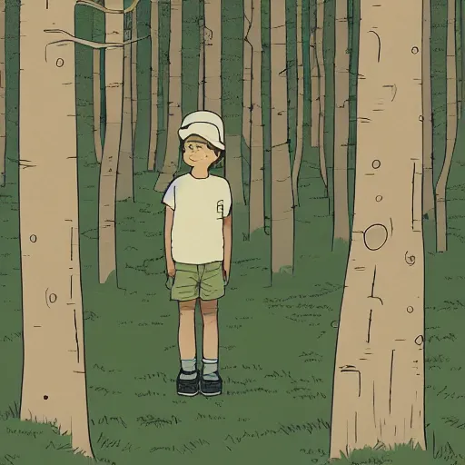 Image similar to highly detailed, boy in the woods by adrian tomine