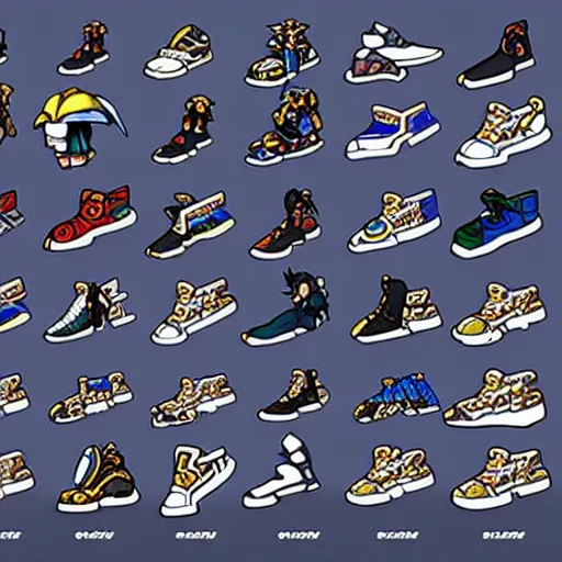 Image similar to fantasy jrpg sneaker design designed by capcom megaman, chrono trigger guilty gear sneaker styles, aztec mayan street fashion native punk sneaker design, focus on megaman hip hop sneaker design with subtle mayan patterns, trending on pixiv fanbox, painted by akira toriyama and studio ghibli princess mononoke megaman capcom