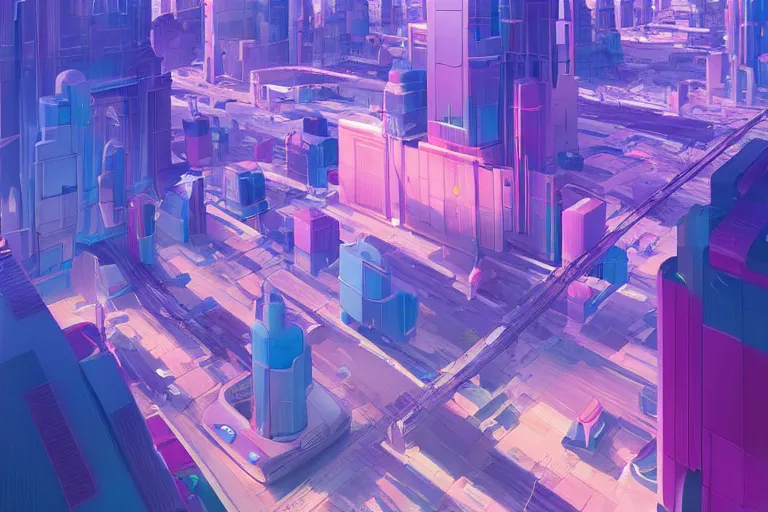 Image similar to a beautiful matte masterpiece of futuristic tokio at summer by beeple and rhads, trending on artstation, featured on behance, intricate, rectilinear.