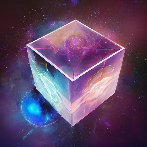 Prompt: tesseract containing the universe within, realistic, featured on artstation