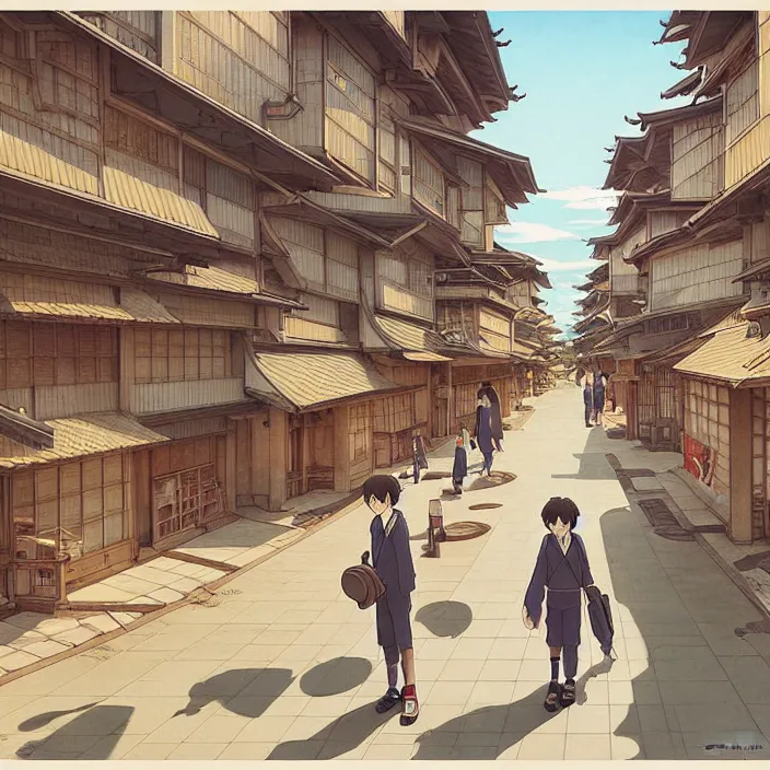 Image similar to empty japanese city, summer, in the style of studio ghibli, j. c. leyendecker, greg rutkowski, artem