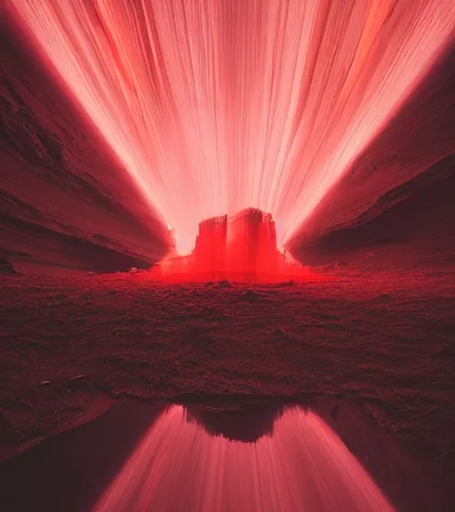 Image similar to lokah samastah sukhino bhavantu vertical red light, painting art, volumetric lighting, majestic light, ethereal, hyperrealistic, at night, epic, masterpiece, by reuben wu