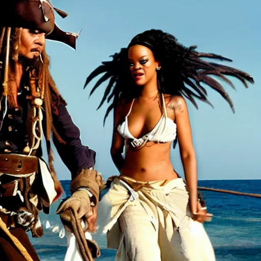 Prompt: Rihanna as a pirate in pirates of the caribbean