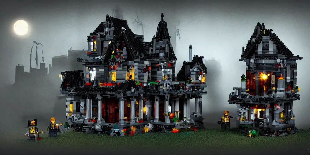 Prompt: haunted house made with legos, concept art, high resolution