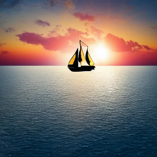 Prompt: sea sunset with sailing boat, realistic, 8 k, sunset, high details