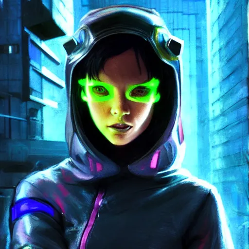 Image similar to movie still of stylized ninja - cyberpunk girl, wearing techwear with neon lights and armor, complementary colors, beautiful realistic face, highly detailed, digital painting, artstation, concept art, smooth, sharp focus, illustration, art by artgerm, by greg rutkowski, by jeremy mann, by francoise nielly, oil painting