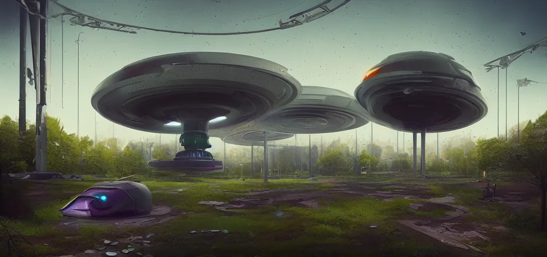 Image similar to futuristic abandoned park, sci - fi, digital art by beeple and simon stalenhag