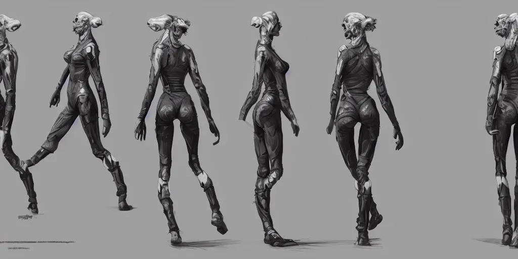 Image similar to tough halston sage running cycle, character sheet, fine details, concept design, contrast, kim jung gi, greg rutkowski, trending on artstation, 8 k, full body, turnaround, front view, back view, ultra wide angle