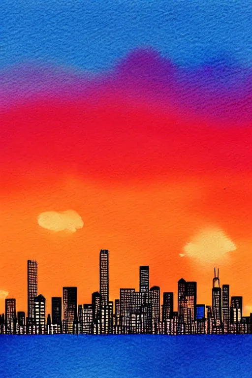 Prompt: minimalist watercolor art of tokio skyline sunset, illustration, vector art