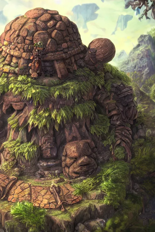 Image similar to zelda fantasy art giant golem troll wood rock greeble gemstone, global illumination ray tracing hdr fanart arstation by sung choi and eric pfeiffer and gabriel garza and casper konefal