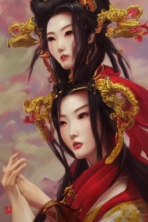 Image similar to diao chan from romance of three kingdoms in the pretty paintetly style of WLOP, artgerm, brush stroke oil painting pre raphaelite, imagine fx, artstation