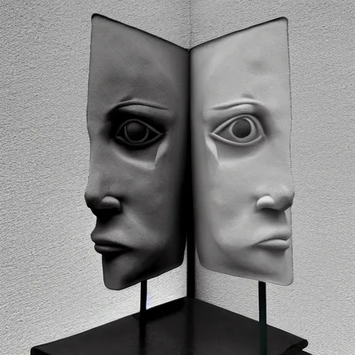 Image similar to surrealism sculpture by enrico ferrarini, the double shadow of a person divided