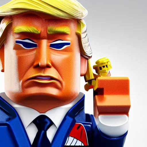 Image similar to donald trump as a lego figure, hyper realistic, ultra detailed, octane render, 8 k, realistic materials, studio lighting, 8 0 mm lens