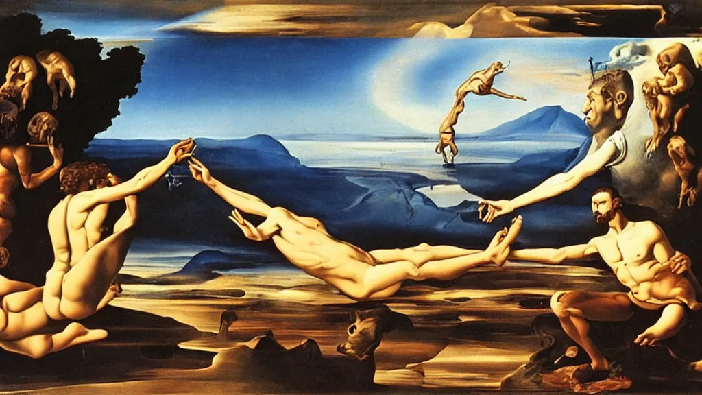 Prompt: the creation of adam by dali