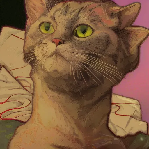 Image similar to high quality high detail portrait of a anthropomorphic cat radiologist in hospital background, ross draws, hyperrealism, intricate detailed, alphonse mucha, 8 k, sci - fi, pastel colors, artstation