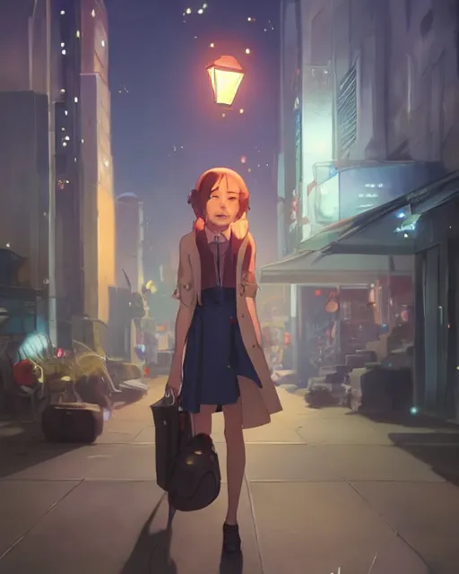 Image similar to a girl under the light of a street lamp, full shot, atmospheric lighting, detailed face, by makoto shinkai, stanley artgerm lau, wlop, rossdraws