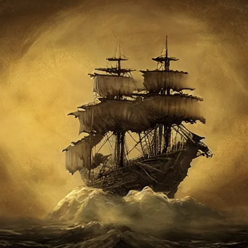 Prompt: haunted galleon floating through the cosmos