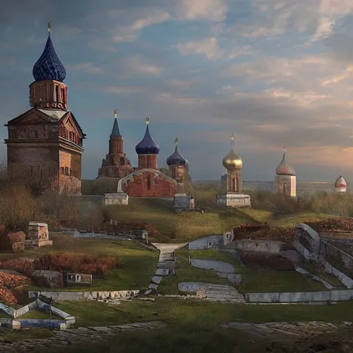 Prompt: ancient Russian city of Kitezh, concept art, photo of Breeze Kaze,