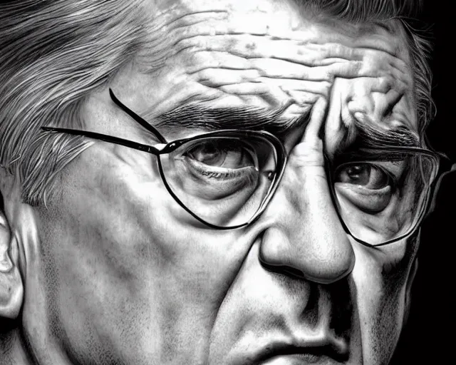 Image similar to portrait of a young robert de niro with a n angry face, intricate, highly detailed, digital painting, artstation, concept art, sharp focus, illustration, art by artgerm and greg rutkowski and alphonse mucha