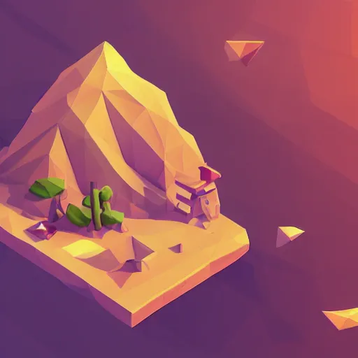 Image similar to boat in the dessert filled with gems, game concept, low poly, isometric