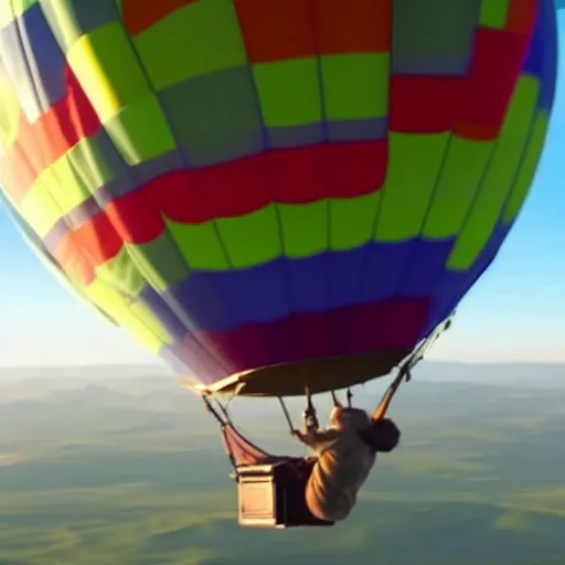 Image similar to film still of yoda flying in a hot air balloon in the new star wars movie 4 k