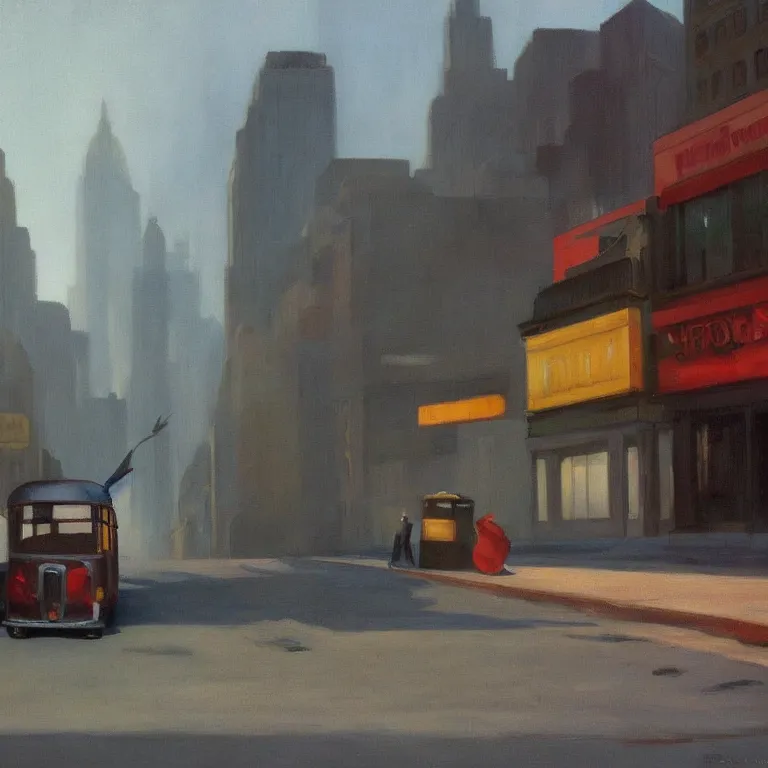 Prompt: trash flowing everywhere, piles of trash, city fog, early morning, , painted by Edward Hopper, painted by Wayne Barlow, airbrush