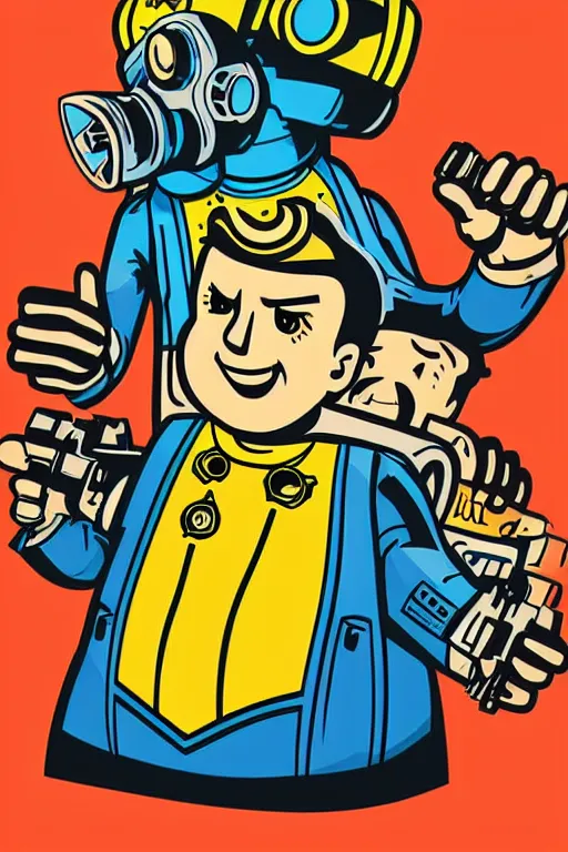 Image similar to fallout 7 6 retro futurist illustration art by butcher billy, sticker, colorful, illustration, highly detailed, simple, smooth and clean vector curves, no jagged lines, vector art, smooth andy warhol style