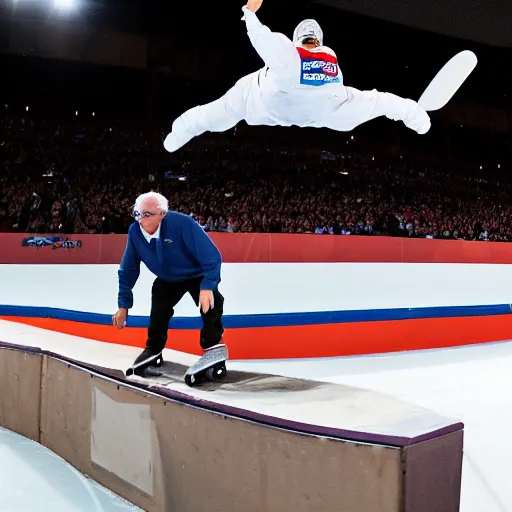 Image similar to bernie sanders skating in the x games backflip photography 4 k espn