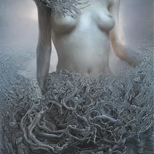 Prompt: queen of jupiter by zdzisław beksinski, iris van herpen, craig mullins. highly detailed, hyper - real, beautiful