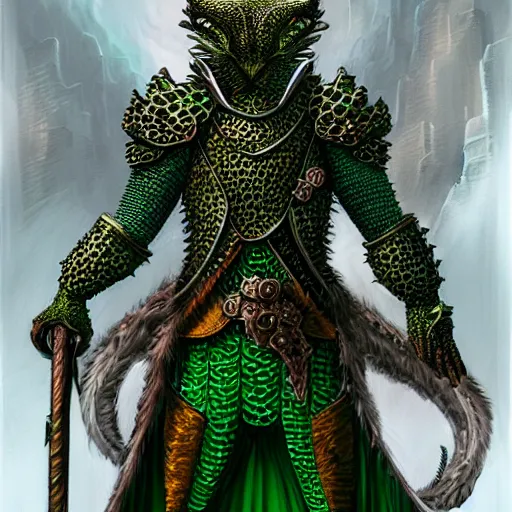 Image similar to a magnificent suit of green dragon scalemail on an armour stand with an exquisite cheetah cloak, d & d, fantasy, intricate, highly detailed, digital painting, artstation, concept art, matte, sharp focus, illustration