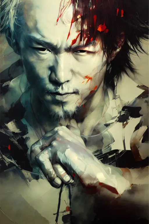 Image similar to gojo satoru, painting, collaborative artwork of greg ruthowski, yoji shinkawa, ruan jia, exquisitely high quality and detailed