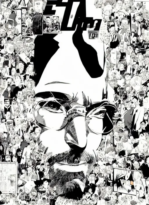 Image similar to steve jobs manga, final page, by katsuhiro otomo and hiroya oku and makoto yukimura