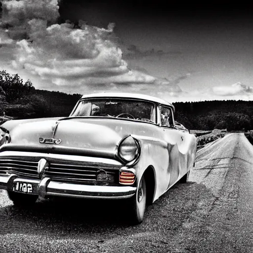 Image similar to old vintage car flyghing, photograph in black and white