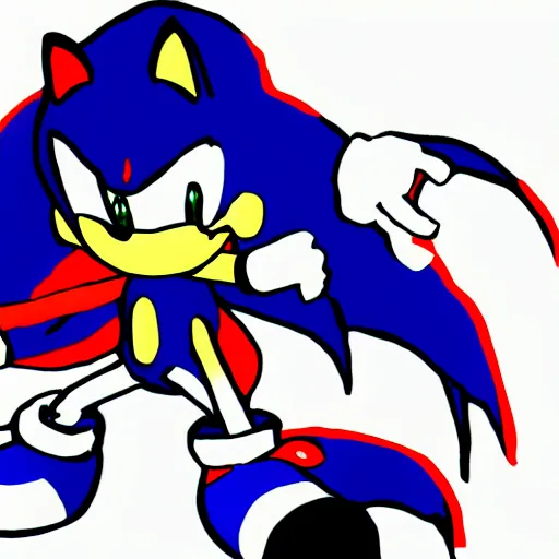 Prompt: red white ms paint doodle of bad amateur anime sonic drawing, made in ms paint,