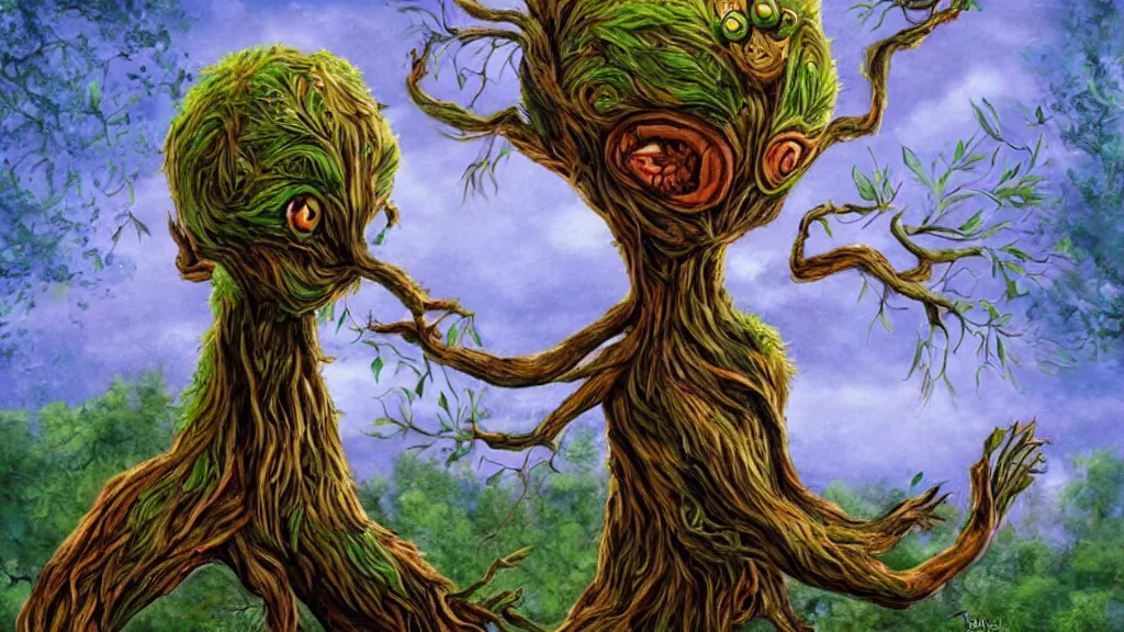 Prompt: a tree creature surrealism artwork