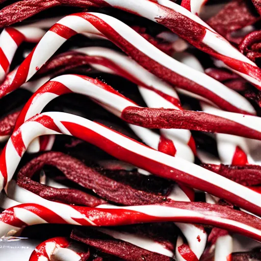 Prompt: beef jerky candy cane, photography, 8 k,