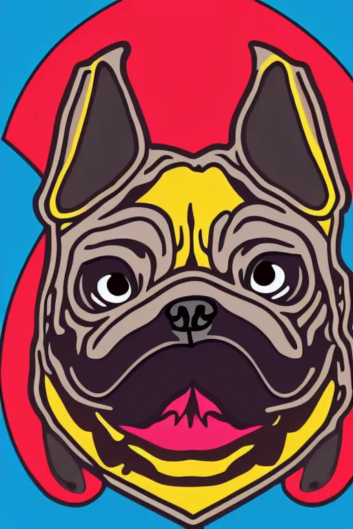 Prompt: Evil pug, the devil, sticker, blood thirsty, blood, evil, colorful, illustration, highly detailed, simple, smooth and clean vector curves, no jagged lines, vector art, smooth