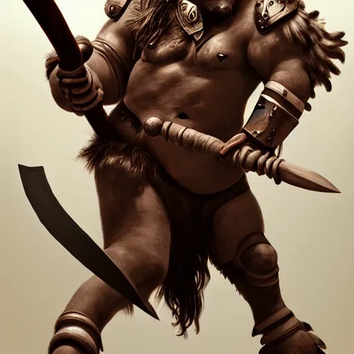 Prompt: Giant minotaur humanoid bull warrior with axe, tauren, concept art, paladin, hyperrealism, high details, digital painting, dark fantasy