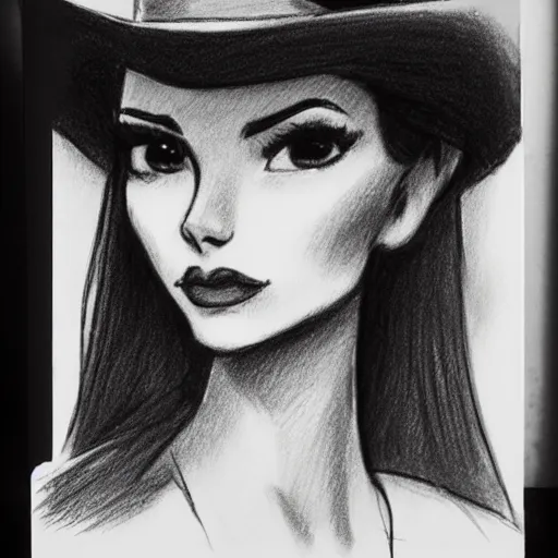 Image similar to milt kahl pencil sketch of victoria justice with a cowboy hat