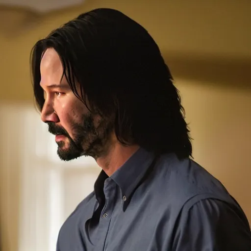 Prompt: film still of keanu reeves as sleeves on a shirt in the new comedy movie