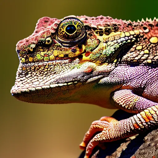Prompt: single Tokay crocodile chameleon riding a lion, wildlife photography, National Geographic, 4k