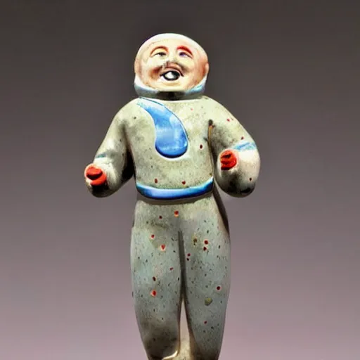 Prompt: hummel figurine of the moon, man in the moon, ceramic, smiling moon, photograph, fine art, glazed ceramic, kitsch,