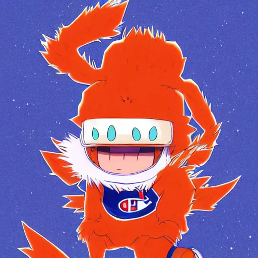 Image similar to anime Portrait of Youppi the Habs Montreal Canadiens Mascot as a very cute powerful and friendly pokemon, highly detailed anime, high evolution, 1990s, legendary, smooth, sharp focus, dynamic lighting, intricate, trending on ArtStation, illustration pokemon, art by WLOP