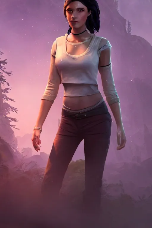 Prompt: Ellie Conrad-Leigh as Zoe the female character from videogame Dreamfall Chapters, photorealism, full body, white ambient background, unreal engine 5, hyperrealistic, highly detailed, XF IQ4, 150MP, 50mm, F1.4, ISO 200, 1/160s, natural light, Adobe Lightroom, photolab, Affinity Photo, PhotoDirector 365, realistic